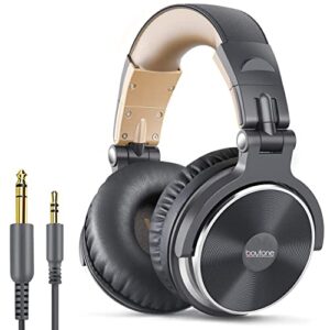 boytone bt-10br wired over ear headphones hi-res studio monitor & mixing dj stereo headsets with 50mm drivers and 1/4 to 3.5mm audio jack, foldable for computer recording phone guitar laptop