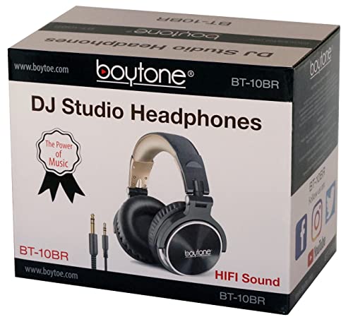 Boytone BT-10BR Wired Over Ear Headphones Hi-Res Studio Monitor & Mixing DJ Stereo Headsets with 50mm Drivers and 1/4 to 3.5mm Audio Jack, Foldable for Computer Recording Phone Guitar Laptop