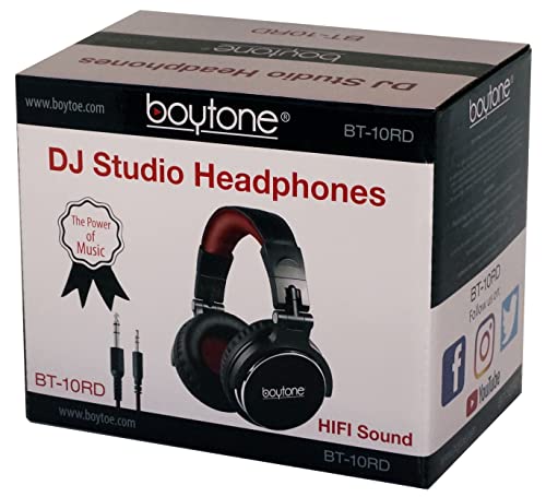 Boytone BT-10RD Wired Over Ear Headphones Hi-Res Studio Monitor & Mixing DJ Stereo Headsets with 50mm Drivers and 1/4 to 3.5mm Audio Jack, Foldable for Computer Recording Phone Guitar Laptop – Red