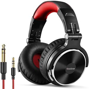 boytone bt-10rd wired over ear headphones hi-res studio monitor & mixing dj stereo headsets with 50mm drivers and 1/4 to 3.5mm audio jack, foldable for computer recording phone guitar laptop – red