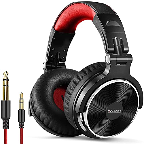 Boytone BT-10RD Wired Over Ear Headphones Hi-Res Studio Monitor & Mixing DJ Stereo Headsets with 50mm Drivers and 1/4 to 3.5mm Audio Jack, Foldable for Computer Recording Phone Guitar Laptop – Red