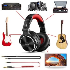 Boytone BT-10RD Wired Over Ear Headphones Hi-Res Studio Monitor & Mixing DJ Stereo Headsets with 50mm Drivers and 1/4 to 3.5mm Audio Jack, Foldable for Computer Recording Phone Guitar Laptop – Red