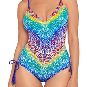 Skinny Dippers Women's Swimwear Alice Shape Shifter V-Neckline Soft Cup One Piece Swimsuit, Rainbow, Small