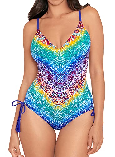 Skinny Dippers Women's Swimwear Alice Shape Shifter V-Neckline Soft Cup One Piece Swimsuit, Rainbow, Small