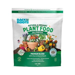 back to the roots all-purpose plant food - organic, sustainably-made for indoor plants with kelp and alfalfa meal, mycorrhizae, and rock phosphate minerals - 1.5 lb premium blend