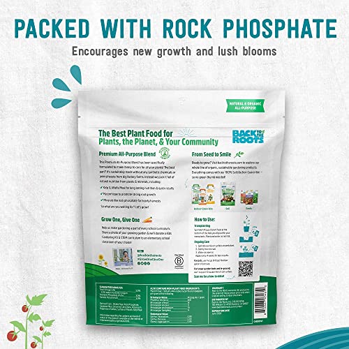 Back to the Roots All-Purpose Plant Food - Organic, Sustainably-Made for Indoor Plants with Kelp and Alfalfa Meal, Mycorrhizae, and Rock Phosphate Minerals - 1.5 lb Premium Blend