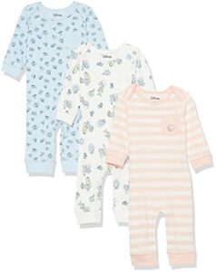 amazon essentials disney | marvel | star wars | princess baby girls' cotton coveralls, pack of 3, alice tea party, 0-3 months