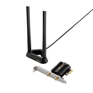 asus wifi 6e + bluetooth 5.2 pci-e expansion card (pce-axe58bt) - supports 6ghz band, wpa3, 160mhz, wpa3 network security, ofdma and mu-mimo, external antenna, magnetic base, ultra low latency