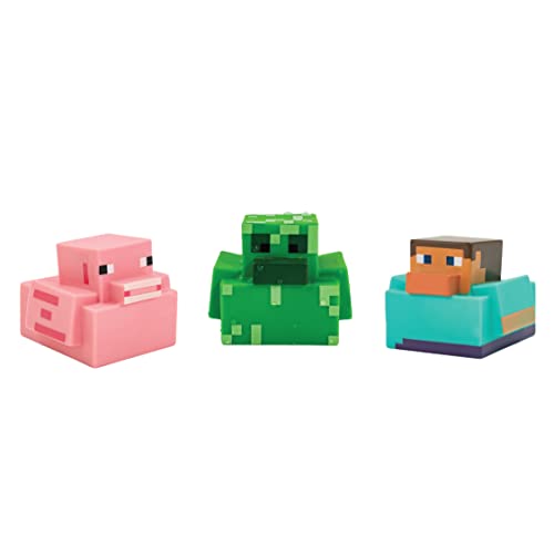 Paladone Minecraft Rubber Duckies, Set of 3 Minecraft Bath Ducks, Creeper Pig and Steve Bath Toys, Funny Jeep Ducks