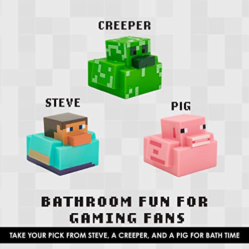 Paladone Minecraft Rubber Duckies, Set of 3 Minecraft Bath Ducks, Creeper Pig and Steve Bath Toys, Funny Jeep Ducks