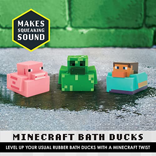 Paladone Minecraft Rubber Duckies, Set of 3 Minecraft Bath Ducks, Creeper Pig and Steve Bath Toys, Funny Jeep Ducks