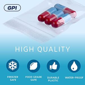 GPI - 500 Pack, 2 Mil, Clear Plastic Reclosable Small Combo Zip Bags, 5 Assorted Sizes, 1" x 1", 1.25" x 1.25", 1.5" x 1.5", 1.5" x 2", 2" x 2", Resealable Zip Top Lock For Jewelry, Bead, Seed, Pills.