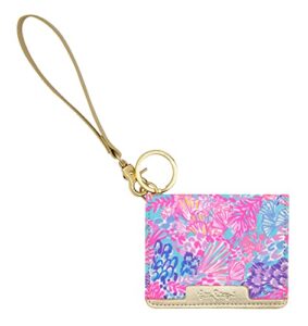 lilly pulitzer snap id card case, cute keychain wallet, slim credit card holder with wristlet strap, splendor in the sand s