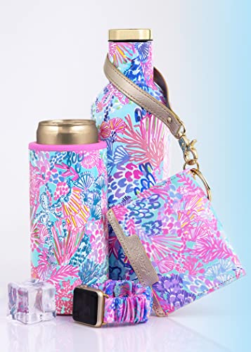 Lilly Pulitzer Snap ID Card Case, Cute Keychain Wallet, Slim Credit Card Holder with Wristlet Strap, Splendor in the Sand S