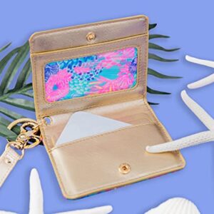 Lilly Pulitzer Snap ID Card Case, Cute Keychain Wallet, Slim Credit Card Holder with Wristlet Strap, Splendor in the Sand S