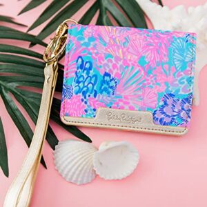 Lilly Pulitzer Snap ID Card Case, Cute Keychain Wallet, Slim Credit Card Holder with Wristlet Strap, Splendor in the Sand S