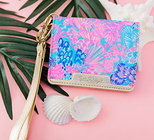 Lilly Pulitzer Snap ID Card Case, Cute Keychain Wallet, Slim Credit Card Holder with Wristlet Strap, Splendor in the Sand S