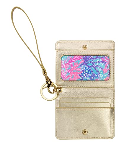 Lilly Pulitzer Snap ID Card Case, Cute Keychain Wallet, Slim Credit Card Holder with Wristlet Strap, Splendor in the Sand S