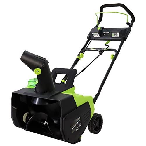 Earthwise SN722018 2 x 20V 18-Inch Cordless Snow Thrower w/ (2) 4.0Ah Batteries and Charger & SP001 20V Handheld Electric Spreader