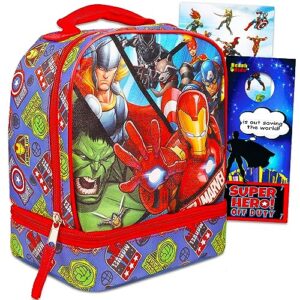 marvel avengers lunch box set for boys and girls - marvel school supplies bundle with 2-compartment avengers school lunch bag plus stickers and more (superhero lunch bag)