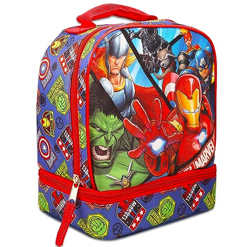 Marvel Avengers Lunch Box Set For Boys and Girls - Marvel School Supplies Bundle with 2-Compartment Avengers School Lunch Bag Plus Stickers and More (Superhero Lunch Bag)