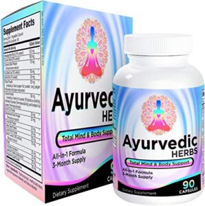 ayurvedic herbs (all-in-1) supplement 3-month supply - ayurveda mind, body & spirit herbal blend complex with 17 active ingredients - natural ayurvedic supplements - easy to swallow - 90 capsules