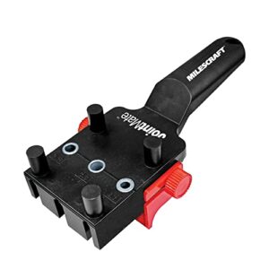 Milescraft 1333 Dowel Jig Kit - New, Improved, Self-Centering Handheld Dowel Jig with 3 Metal Bushing Sizes (1/4in, 5/16in, 3/8in) - Complete Doweling Jig Kit with all Accessories