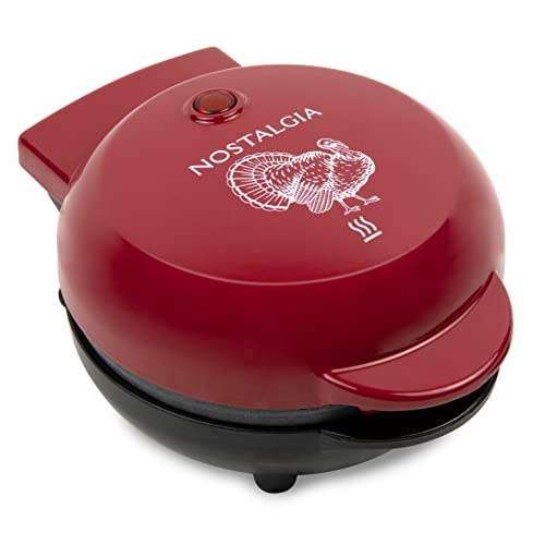 Nostalgia MyMini Personal Electric Heart Turkey Waffle Maker, 5-Inch Cooking Surface, Waffle Iron for Hash Browns, French Toast, Grilled Cheese, Quesadilla, Brownies, Cookies, Red