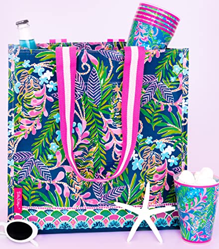 Lilly Pulitzer Market Shopper Bag, Reusable Grocery Tote, Shoulder Bag for Produce or Travel, How You Like Me Prowl