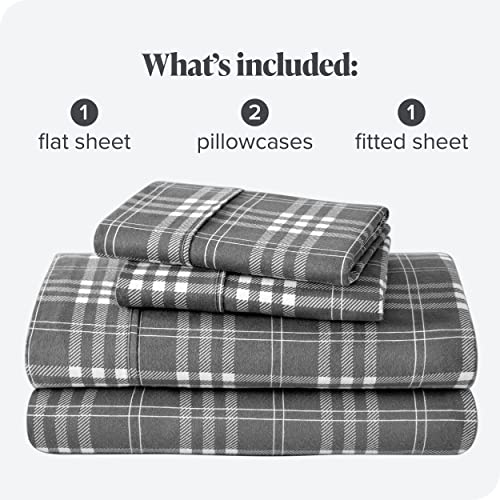 Bare Home Flannel Sheet Set Prints, 100% Cotton, Velvety Soft Heavyweight - Double Brushed Flannel for Extra Softness & Comfort - Deep Pocket - Bed Sheets (Cal King, Stirling Plaid - Grey/White)