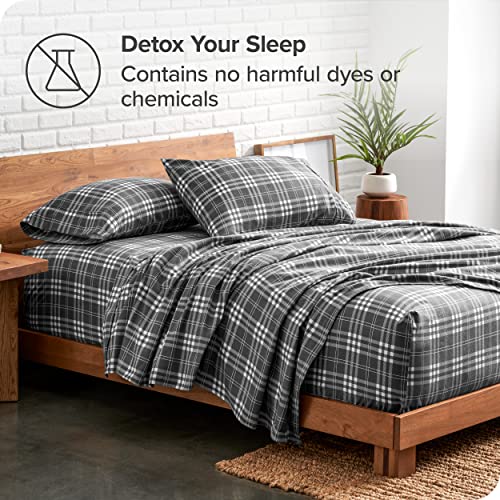 Bare Home Flannel Sheet Set Prints, 100% Cotton, Velvety Soft Heavyweight - Double Brushed Flannel for Extra Softness & Comfort - Deep Pocket - Bed Sheets (Cal King, Stirling Plaid - Grey/White)
