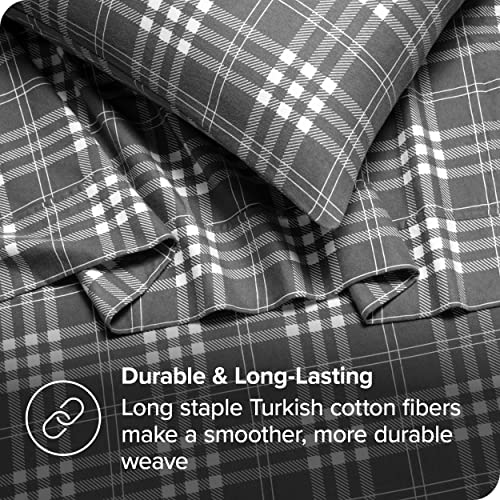 Bare Home Flannel Sheet Set Prints, 100% Cotton, Velvety Soft Heavyweight - Double Brushed Flannel for Extra Softness & Comfort - Deep Pocket - Bed Sheets (Cal King, Stirling Plaid - Grey/White)