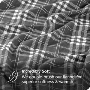 Bare Home Flannel Sheet Set Prints, 100% Cotton, Velvety Soft Heavyweight - Double Brushed Flannel for Extra Softness & Comfort - Deep Pocket - Bed Sheets (Cal King, Stirling Plaid - Grey/White)