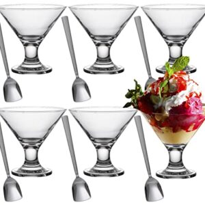 GLASIA Set of 6 Glass Ice Cream Bowls and 6 Stainless Steel Spoons | Small Dessert Cups for Parfait Sundae Snacks Fruit | Mini Footed Trifle Tasters with Spoon | Lead-Free Glass Dessert Serving Dishes