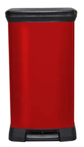 curver metal effect kitchen one touch deco bin, red, 50 litre
