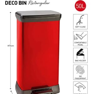 CURVER Metal Effect Kitchen One Touch Deco Bin, Red, 50 Litre