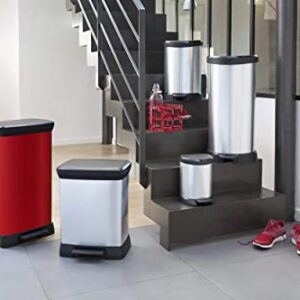 CURVER Metal Effect Kitchen One Touch Deco Bin, Red, 50 Litre