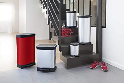 CURVER Metal Effect Kitchen One Touch Deco Bin, Red, 50 Litre