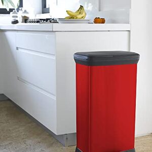 CURVER Metal Effect Kitchen One Touch Deco Bin, Red, 50 Litre