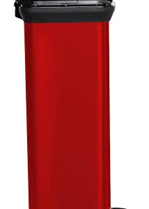 CURVER Metal Effect Kitchen One Touch Deco Bin, Red, 50 Litre