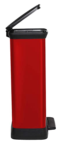 CURVER Metal Effect Kitchen One Touch Deco Bin, Red, 50 Litre