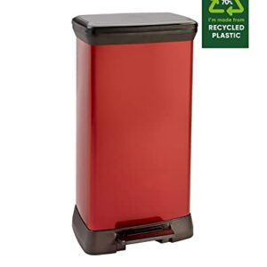 CURVER Metal Effect Kitchen One Touch Deco Bin, Red, 50 Litre