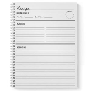 Big Book of Recipes Personalized 8.5" x 11" Recipe Notebook, Durable Gloss Laminated Softcover, 120 Recipe Pages, White Wire-o spiral. Made in the USA.