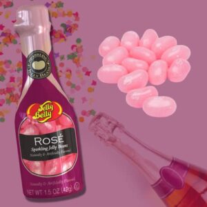 Mini Non-Alcoholic Flavored Jelly Bean Candies, Sparkling Wine and Beer Shaped Candy for Birthday Party Favors and Decorations, Pack of 3, 3 Inches (Rose)