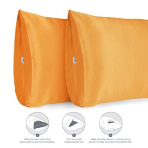 Al Ahmedani Linen Orange Satin Pillowcase for Hair and Skin, Orange Silk Pillow Case Queen Set of 2 with Envelope Closure 20x30 inches