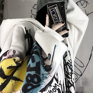 MOMEITU Gothic women's hooded sweater female raw bag easier doodle print plus velvet thick long sleeve shirt (S, white)