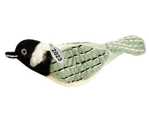 felt bird ornaments - chickadee christmas ornament 2023 black capped chickadee ornament - fair trade, hand felted made in nepal - comes in an organza bag so it's ready for giving