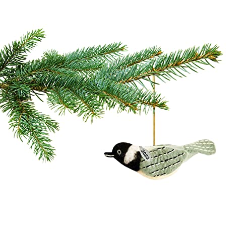 Felt Bird Ornaments - Chickadee Christmas Ornament 2023 Black Capped Chickadee Ornament - Fair Trade, Hand Felted Made in Nepal - Comes in an Organza Bag so It's Ready for Giving