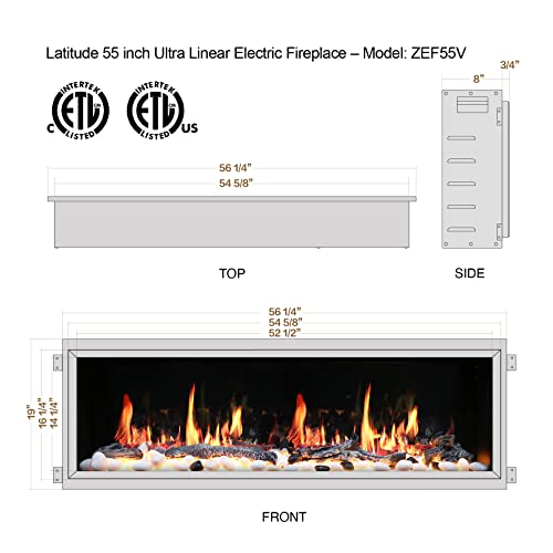 Litedeer Latitude 55" Smart Built-in Linear Electric Fireplace with Fire Crackling Sounds Smart Fireplace App WiFi Enabled - ZEF55V, Black