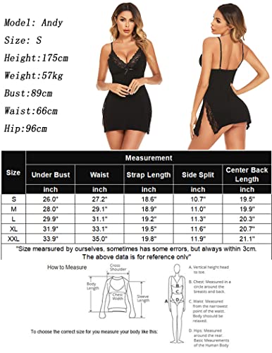 Avidlove Women's Sleepwear Modal Nightgown Full Slip Dress Lace Chemise Lingerie Babydoll Lingerie for Women Black XL